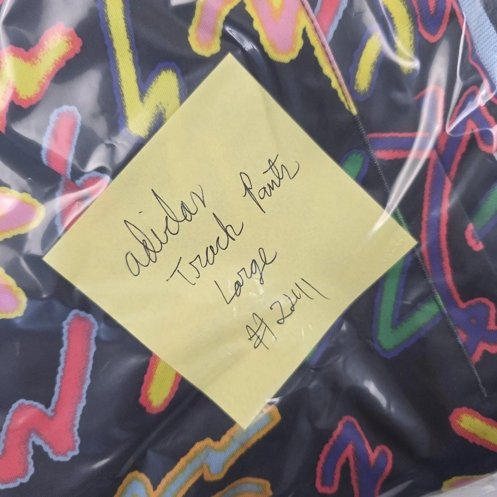 Adidas Track Pants Mens Large Multicolor Scribble Print Joggers Side Stripe - Picture 14 of 14